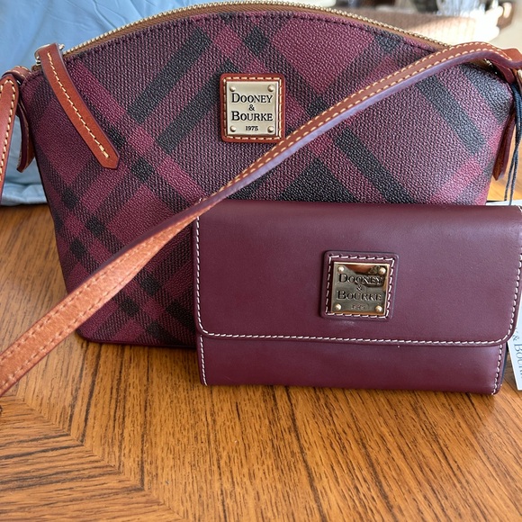 Dooney & Bourke Handbags - New Dooney & Bourke Burgundy and Black Plaid Bag with Matching wallet